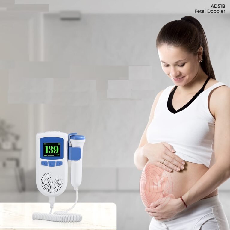Fetal Doppler | Fetal Heart Rate Monitor for Home and Clinic with USB Charging, Headphone Jack with Built-in Speaker (White & Blue) - Image 4