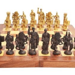 Hand Crafted Roman Brass Chess Set with Wooden Board, 2 Players for kids and adults,Brown - Image 4