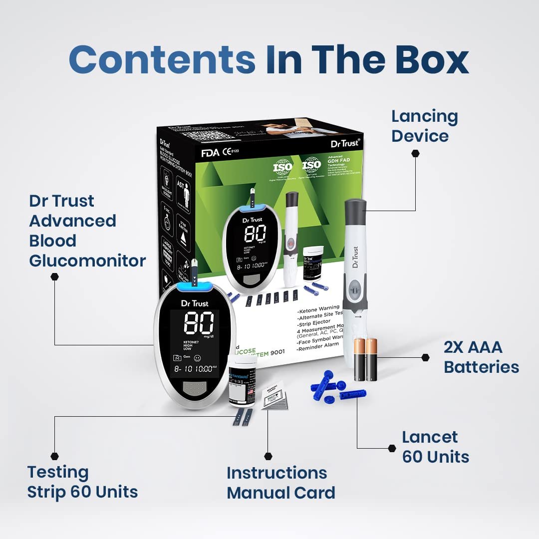 Dr Trust Glucometer Kit with 60 Strips | Fully Automatic Monitor - Image 3
