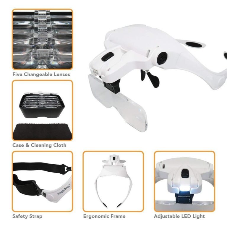 LED Illuminated Headband Magnifier Visor with Cleaning Cloth- 1X to 3.5X Zoom with 5 Detachable Lenses – Hands Free Head Worn Lighted Magnifying Glass for Inspecting & Electronic Repair - Image 7