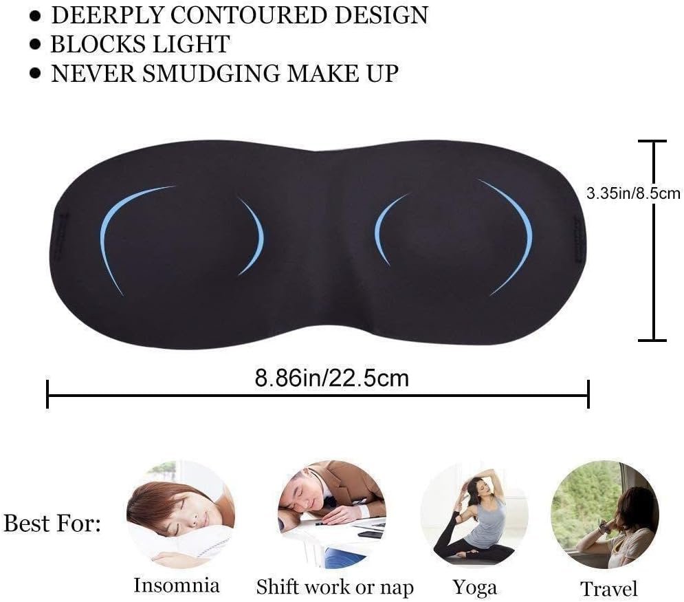 (1 Pack), Blind Sleeping Eye Mask Slip Night, Black 3D Cotton Cover Super Soft - Image 7