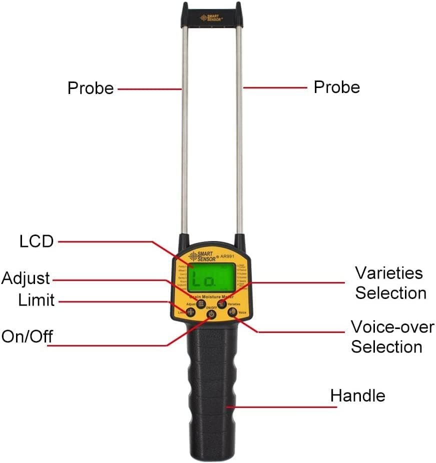 Smart Sensor Ar991 Digital LCD Grain Moisture Meter for Wheat, Corn, Rice, Peanut, Soybeans, Gauge, Hay, Moisture, Wood, Digital, Probe, Bales, Corn, Firewood - Image 6