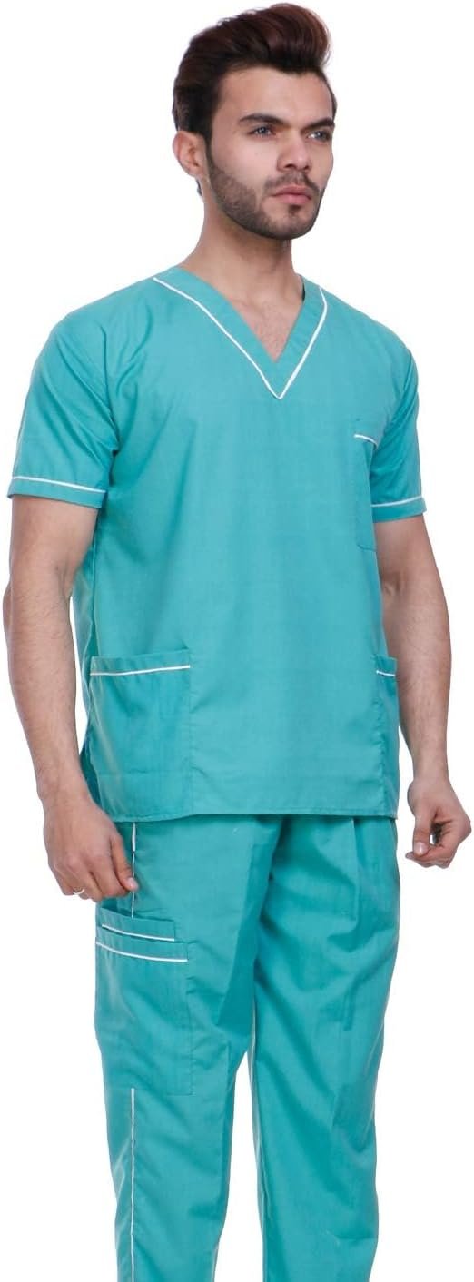 Unisex Scrub Suit set with piping V-Neck(Sea Green) (PACK OF 5) - Image 3
