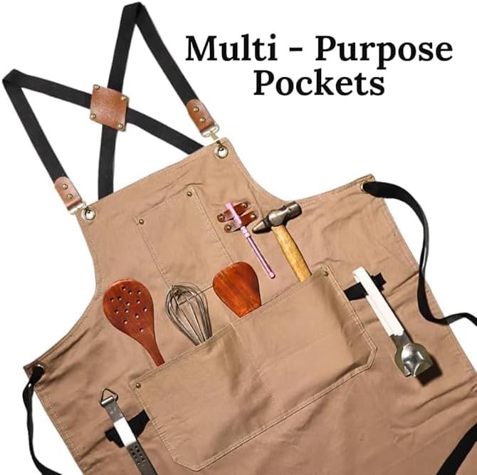 Men & Women Heavy Duty Cotton Apron for Triple Layer Waterproof Apron | Adjustable Strap for Chefs - Image 4