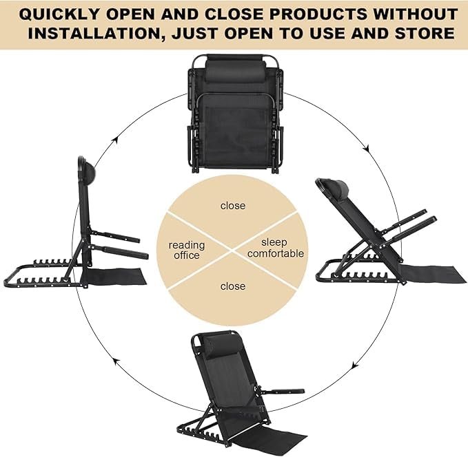 Adjustable Bed Backrest, Folding Sit-Up Support Chair - Image 2