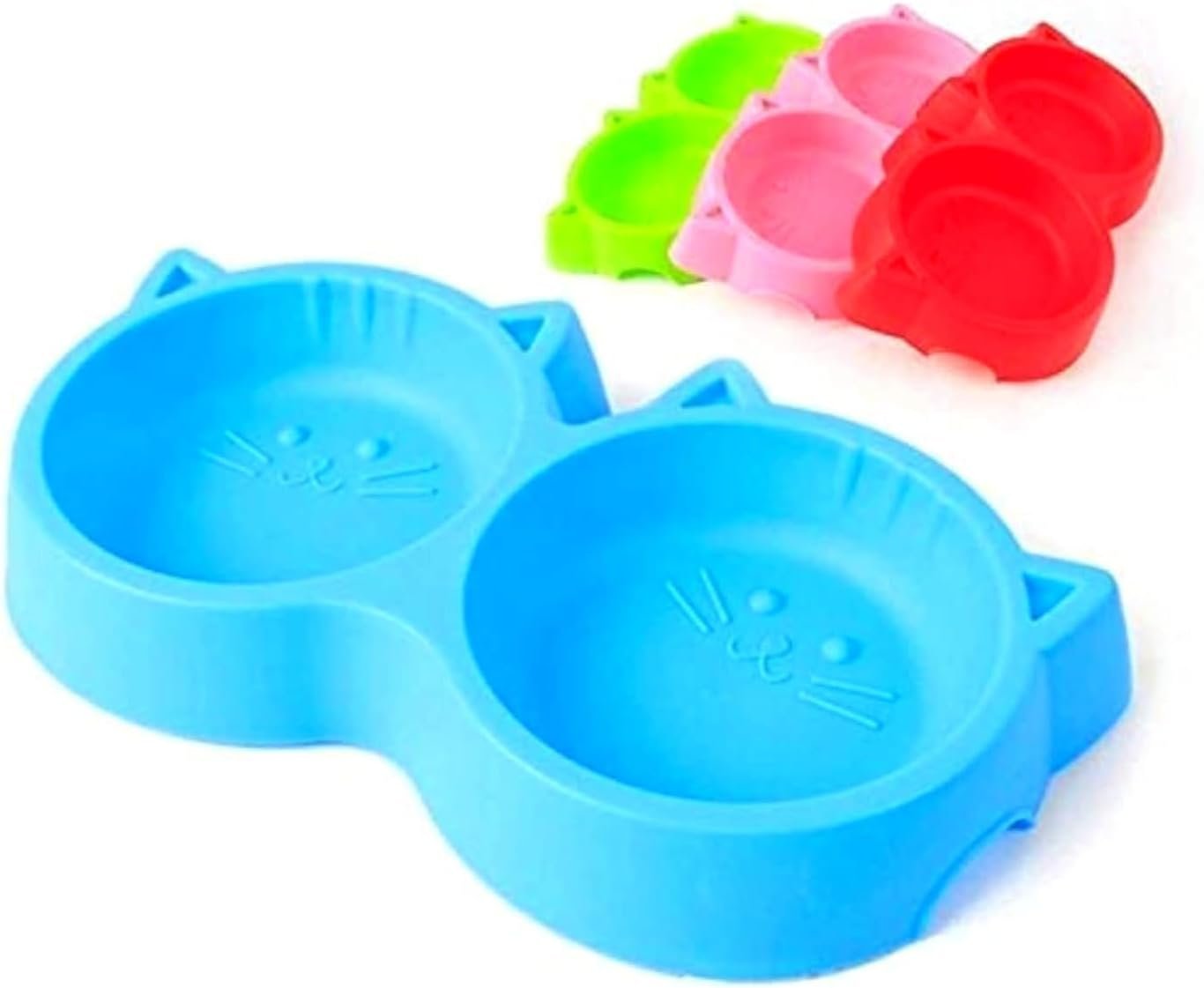 Non-Toxic Pet Feeding Plastic Cat Face Shaped Double Bowl Non-Slip Food & Water Feeder 2-in-1 Bowl for Dogs, Puppies, Cats & Kittens - Image 5