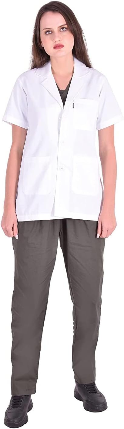Unisex Standard Length Half Sleeves Poly Cotton Lab Coat Apron for Doctors Medical Professionals. (L) - Image 2