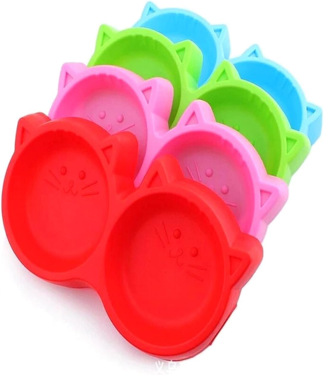 Non-Toxic Pet Feeding Plastic Cat Face Shaped Double Bowl Non-Slip Food & Water Feeder 2-in-1 Bowl for Dogs, Puppies, Cats & Kittens - Image 2