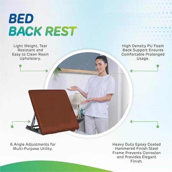 Bed Backrest for Back Pain Relief - Ideal for Use On Bed, Work from Home, Patients at Home with Neck and Spinal Injury, Back Support | 6 Levels Adjustable (Standard - Tan Brown) - Image 3