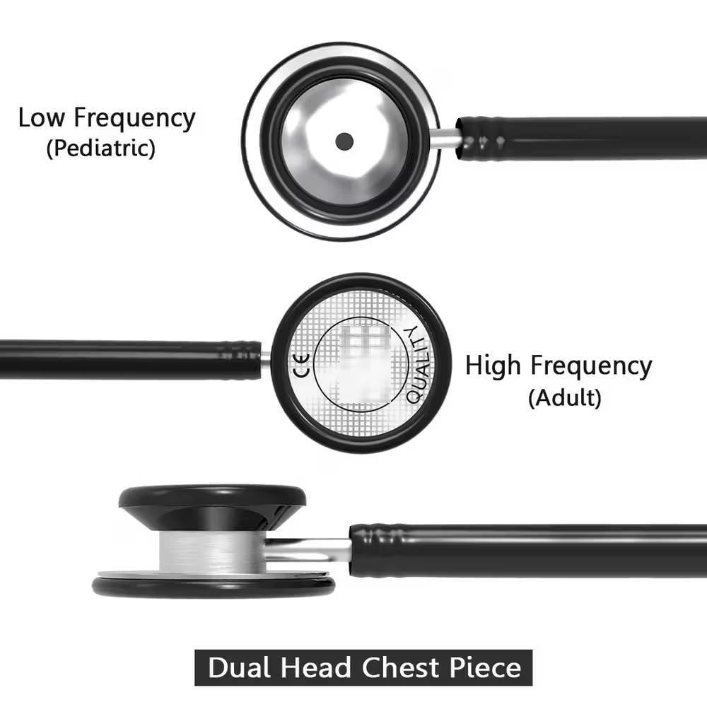 Professional Dual Head Stethoscope for Adult Medical Use (Black) - Image 2