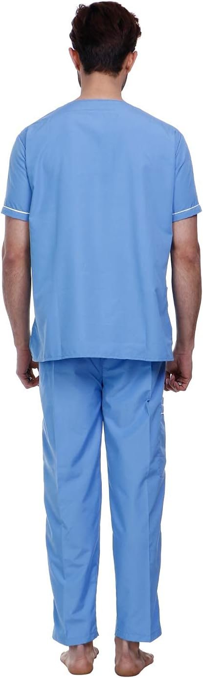 Unisex Scrub Suit set with piping V-Neck 3 Pocket(Ocean Blue) - Image 4