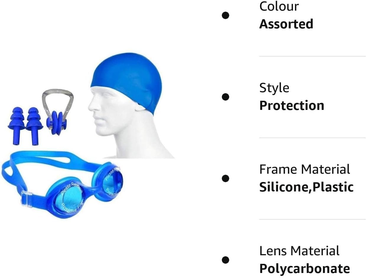 Anti Fog Swimming Goggles, Cap,earplug & noseplug Set- Ideal for All Age Group | Silicone Non Slip (Kit) - Image 4