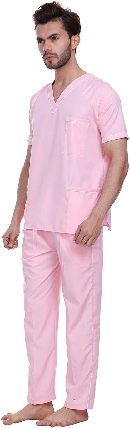Unisex Scrub Suit set with piping V-Neck 3 Pocket(Pink)(PACK OF 5) - Image 2