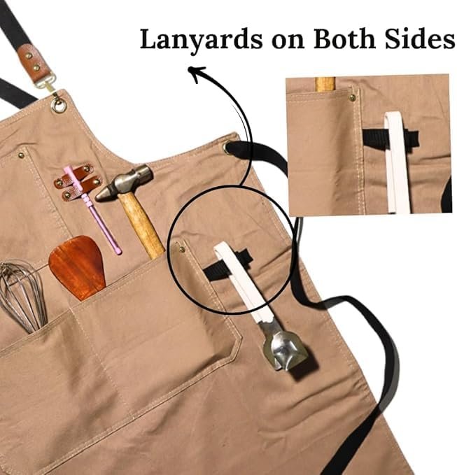 Men & Women Heavy Duty Cotton Apron for Triple Layer Waterproof Apron | Adjustable Strap for Chefs - Image 5