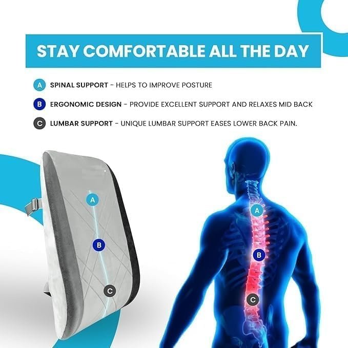 Back Rest for Chair & Car–with Adjustable Strap | Lumbar Support Back Rest Cushion for Back Pain - Image 4