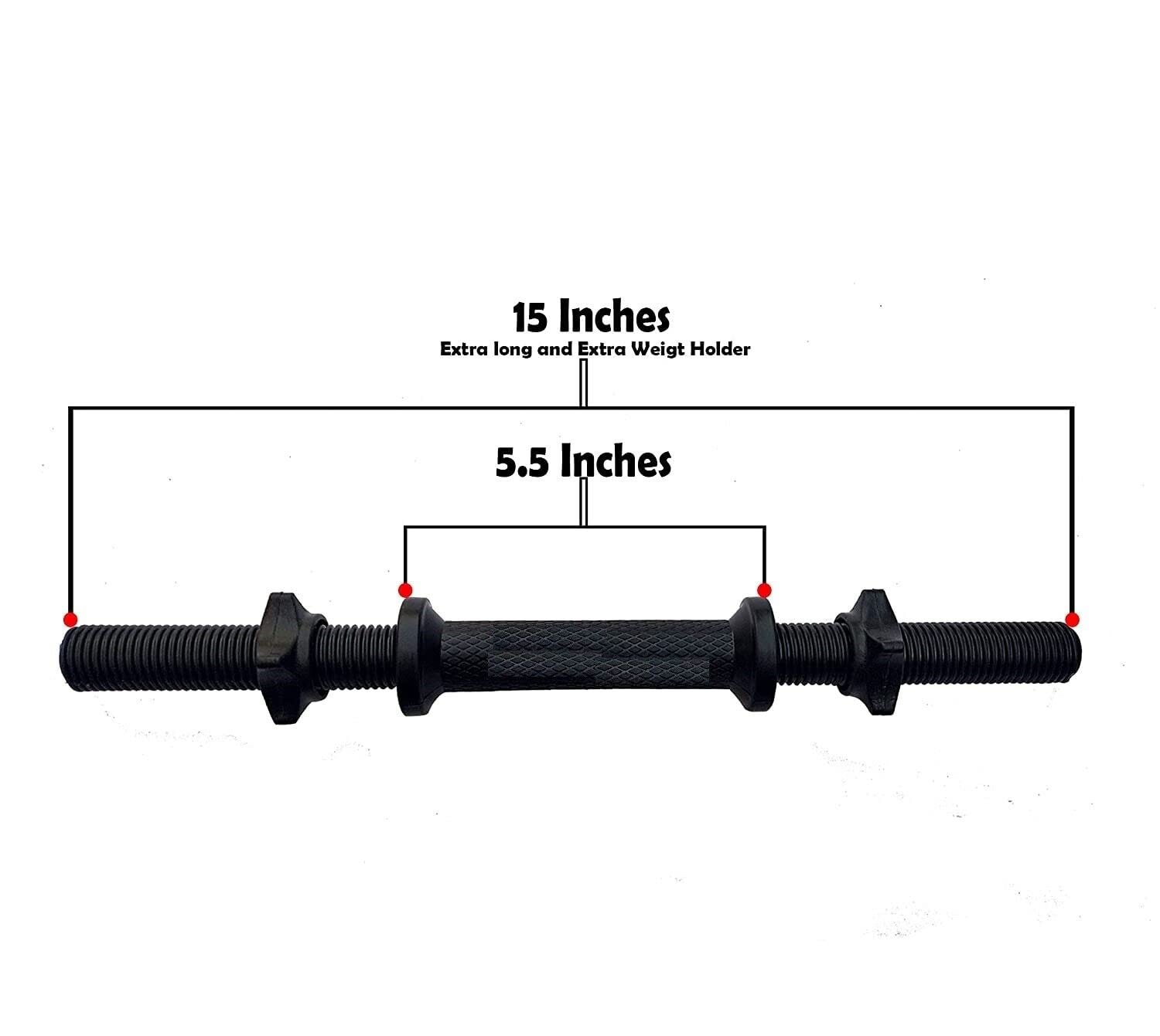 15-inch Dumbbell Rod with Plastic Nuts Weight Lifting Bar Black (Pack of 2 Pcs) - Image 2