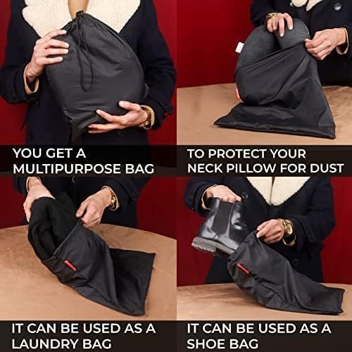 Travel Neck Pillow Memory Foam with Eye Mask and Carry Bag Combo for Travel in Flight & Car (Grey Black) - Image 4
