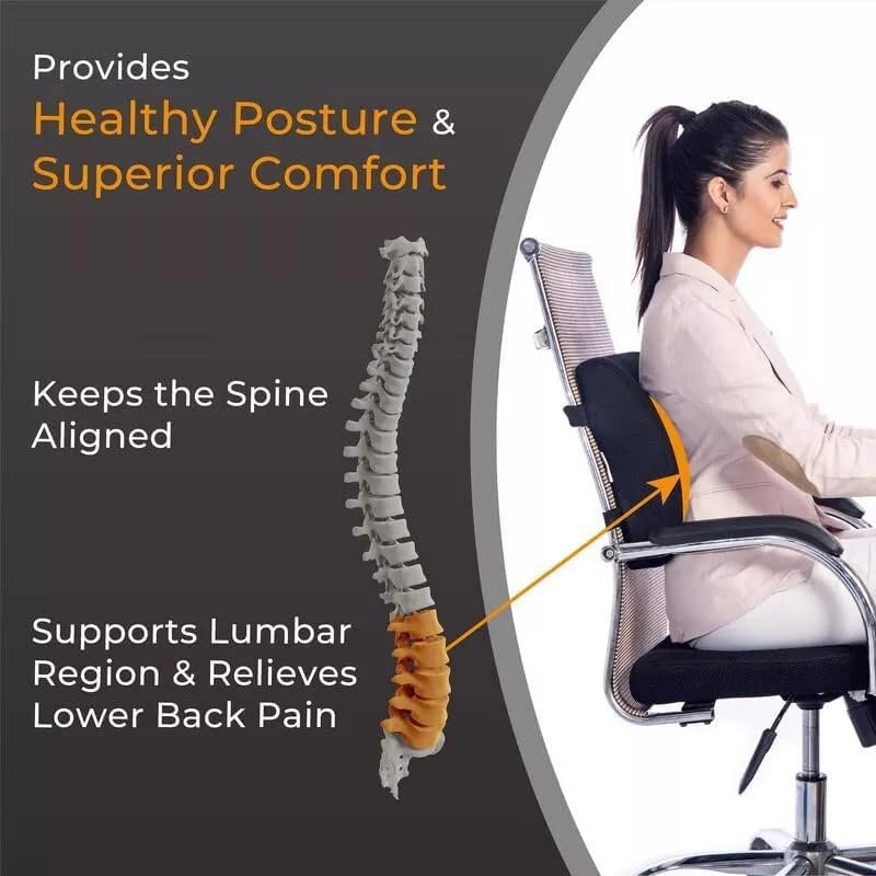 Back Pain Relief Lumbar Support Memory Foam Cushion (Black) - Image 2