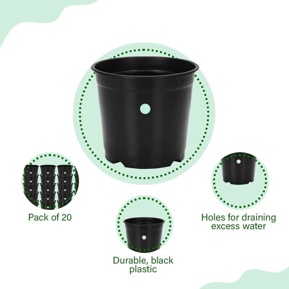 Garden 6 Plastic Plants Nursery Seedlings/Pots, Black, 15 x 15 x 14 cm, 20 Piece - Image 4