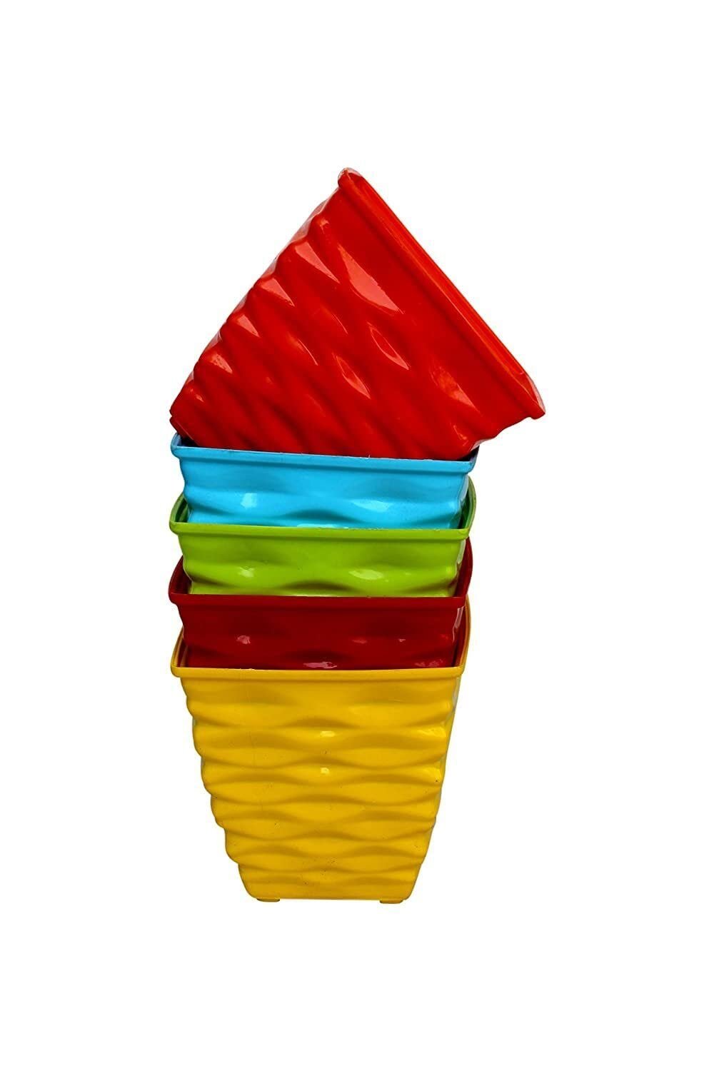 Plastic Diamond Pot Set (Multicolored, 5-Pieces) - Image 2
