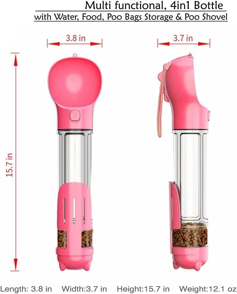 Multi Functional, 4in1 Bottle with Water, Food, Poo Bags Storage & Poo Shovel (500ml - Multicolor) - Image 6