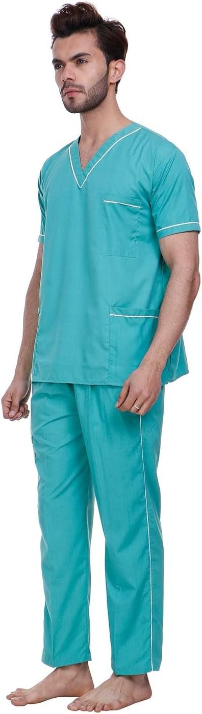 Unisex Scrub Suit set with piping V-Neck(Sea Green) (PACK OF 5) - Image 2
