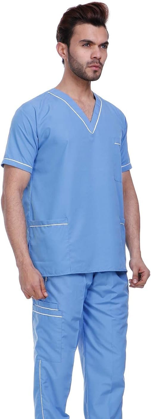 Unisex Scrub Suit set with piping V-Neck 3 Pocket(Ocean Blue) - Image 3