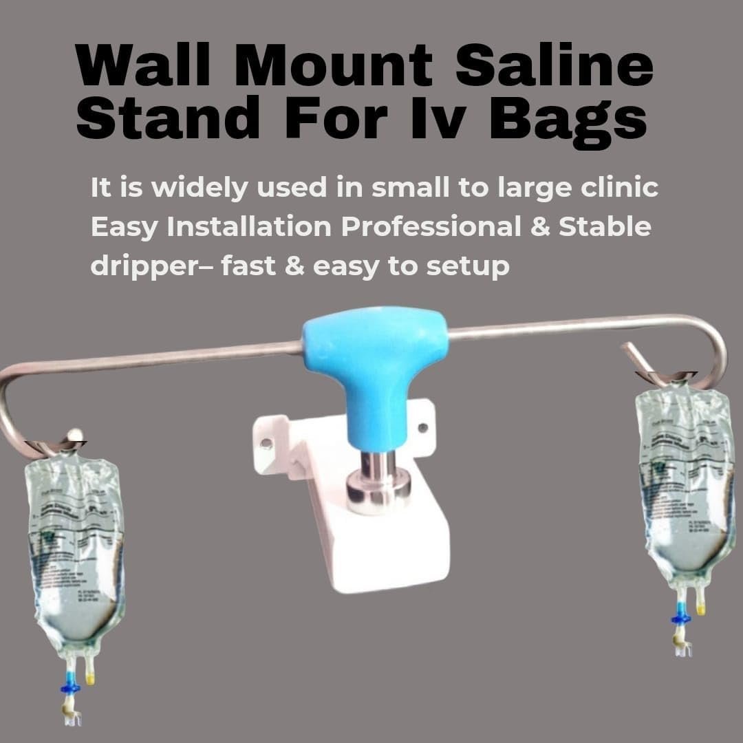 Wall Mount Saline Stand 2 Hook for Hospital & Clinic IV Bags - Image 2