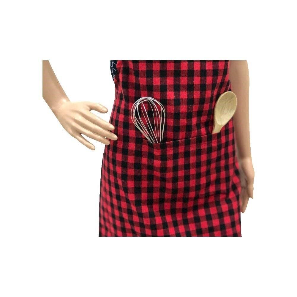 Cotton Checks with Front Center Pocket Design Apron (Pack of 2), (Red Checked) - Image 3