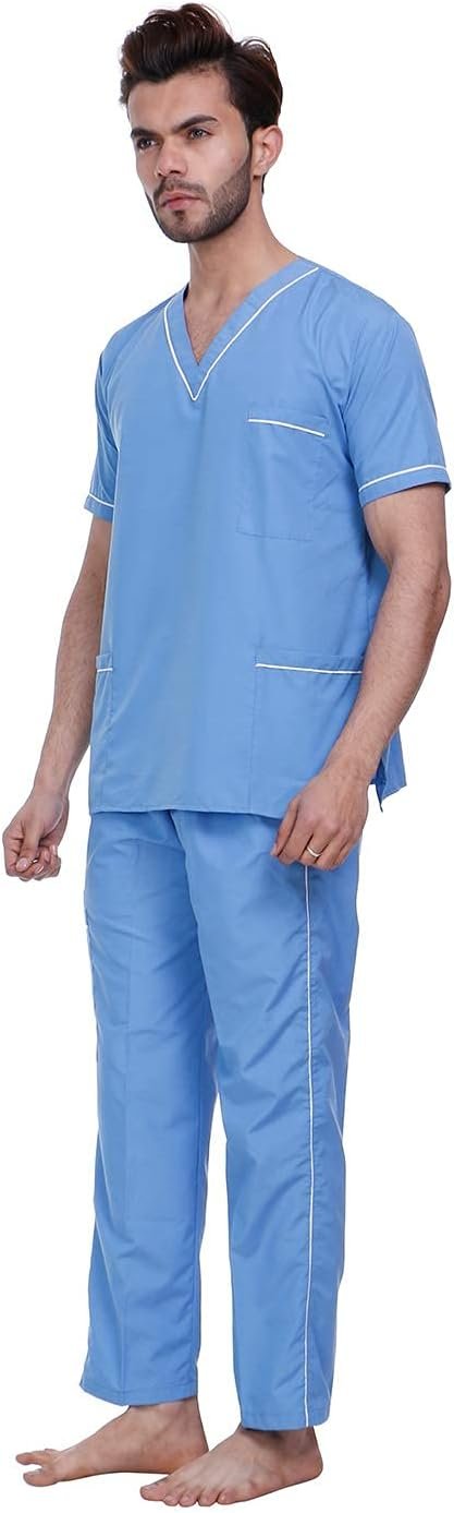 Unisex Scrub Suit set with piping V-Neck 3 (Ocean Blue)(Pack of 5) - Image 2