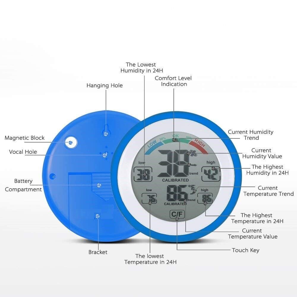 Digital Touch Screen Weather Station, Thermometer Hygrometer for Indoor, (Blue) - Image 5