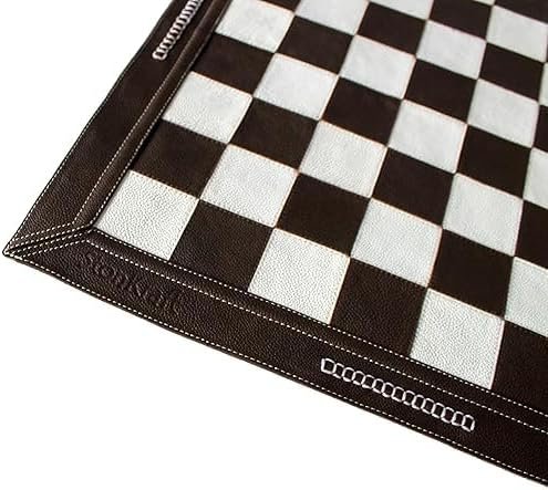 Tournament Chess Board, Genuine Leather Roll-up Set, 19 x 19 inches, Dark Tan - Image 4