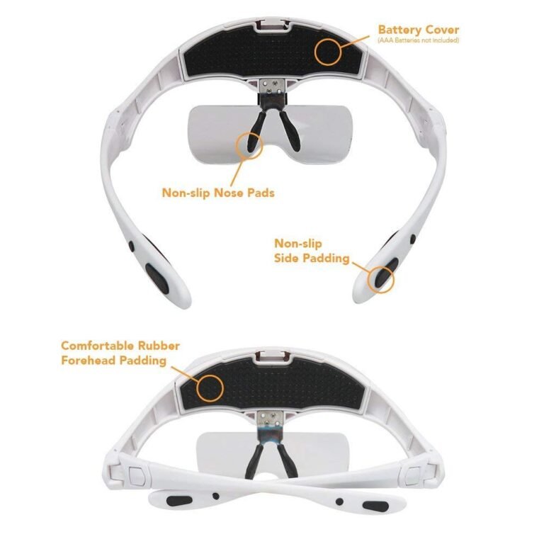 LED Illuminated Headband Magnifier Visor with Cleaning Cloth- 1X to 3.5X Zoom with 5 Detachable Lenses – Hands Free Head Worn Lighted Magnifying Glass for Inspecting & Electronic Repair - Image 5