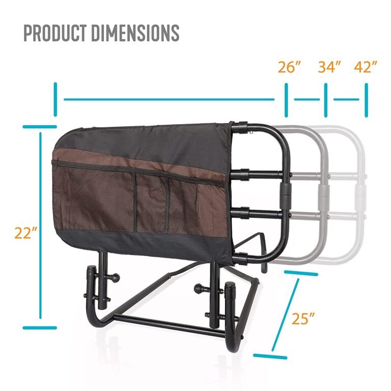 Adjustable Bed Rail for Elderly Adults with Grab Bar & Pouch - Image 2