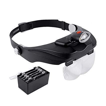 Adjustable Loupe ABS Headband Magnifying Glass with 4 LEDs Light Lamp 1.2X 1.8X 2.5X 3.5X Lens (Black) - Image 3