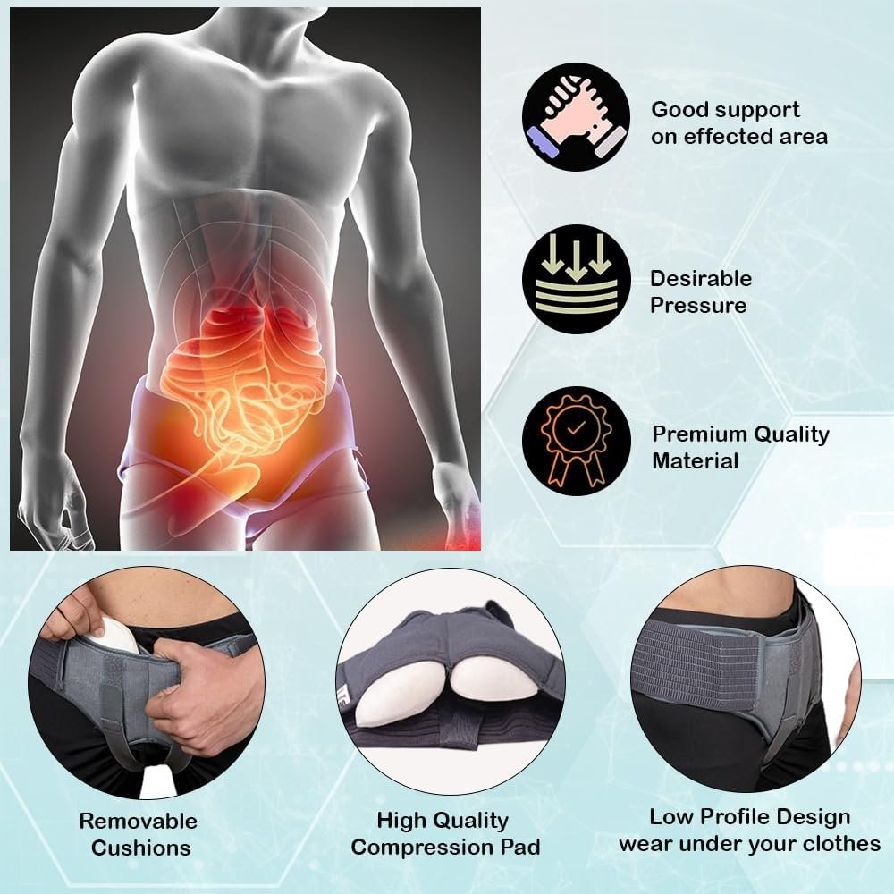 Hernia Support Belt Truss Brace, Single/Double Inguinal Hernia Pain Relief, Two Removable Compression Pads (Small) - Image 3