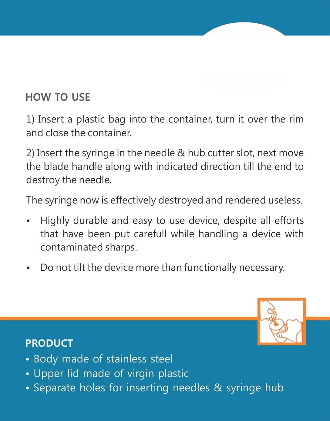Stainless Steel Manual Needle & Syringe Destroyer Hub Cutter Machine Capacity 500 ML - Image 4