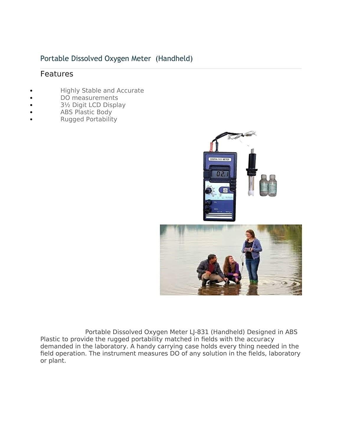 (Hand Held) Dissolved Oxygen Meter, Portable with STD. Salt Bottle's & Procedure - Image 2