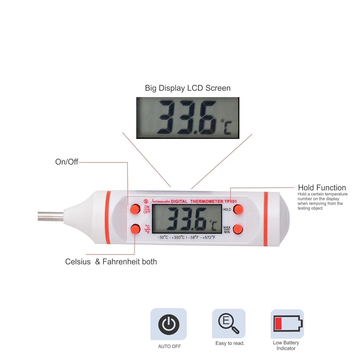 Digital Food Temperature Plastic Thermometer Tester (Off White) - Image 2