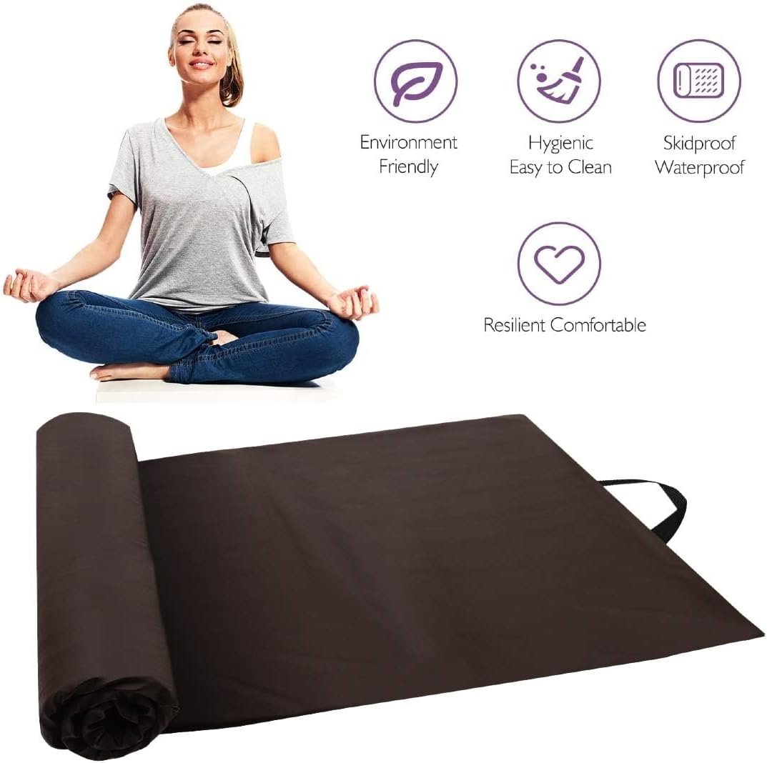 Premium 10MM PVC Leather Yoga Mat | Extra Thick Yoga Mat for Exercise, Fitness & Meditation with Carrying Strap for Men & Women - Brown (Professional Yoga Mat) - Image 2
