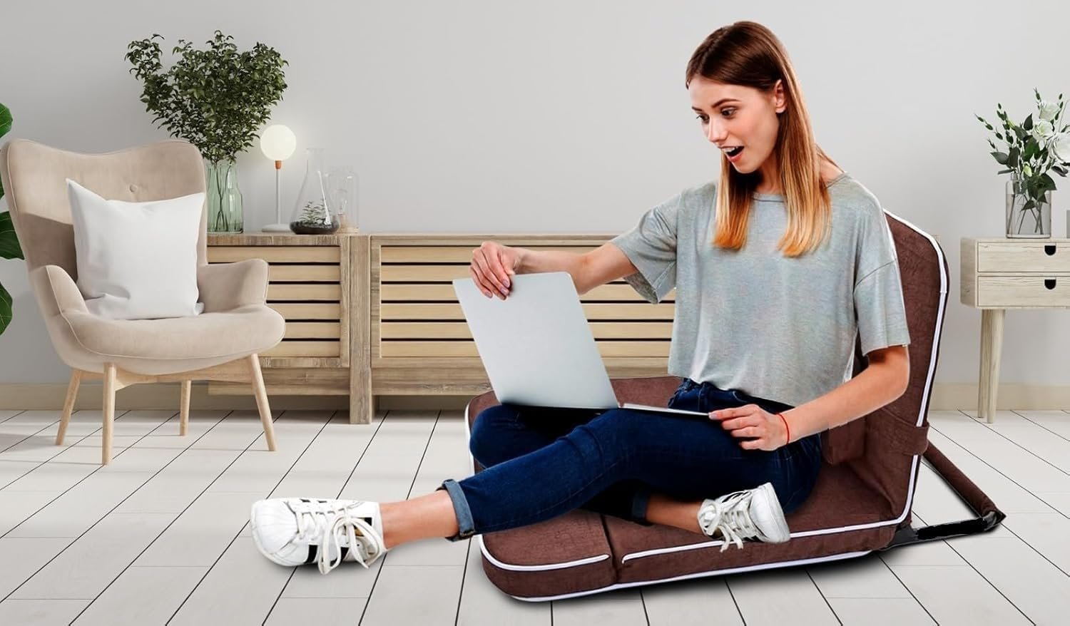 Folding Relaxing Buddha Yoga Meditation Chair, Floor Chair for Living Room & Outdoor with Extra Back Support Cushion Fully Foldable (Blue Color - Seat Size: 20 x 18 inches) Blue - Image 2