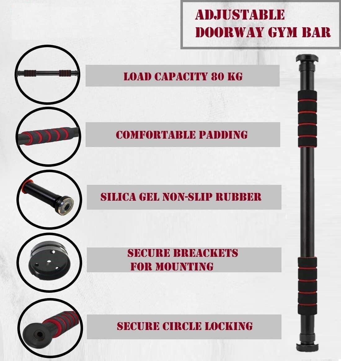 Nonslip Carbon Steel Doorway Gym Bar, Pull-up Bar for Home, Mountable, (Black) - Image 3