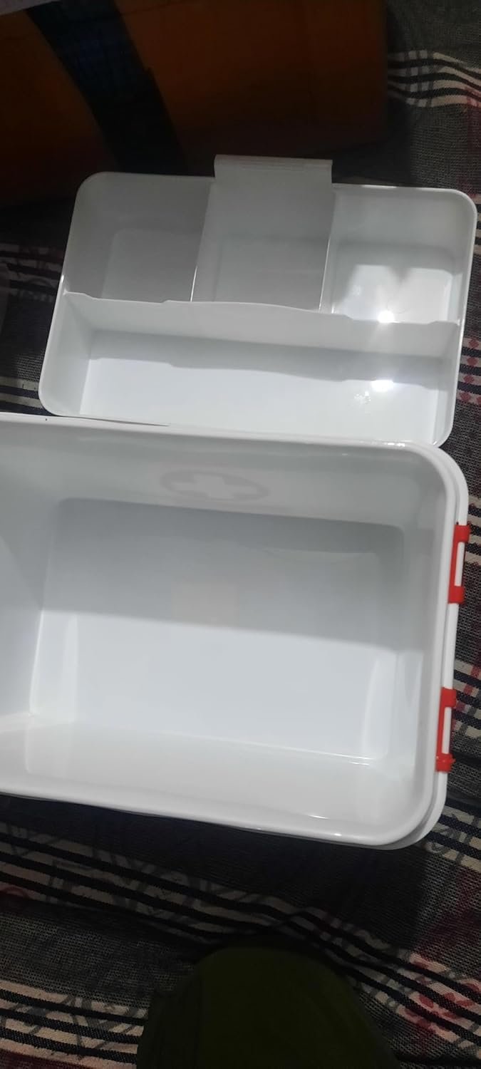 Portable Double Layers Cabinet First Aid Kit Box Household Plastic Pill Storage Box with Detachable Tray and Handle - Image 7