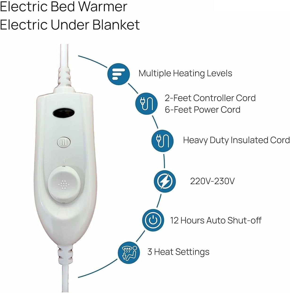 Electric Bed Warmer - Electric Under Blanket - Double Bed Size (150cms x 160cms) with 3 Heat Settings & Dual Safety Feature - Image 3
