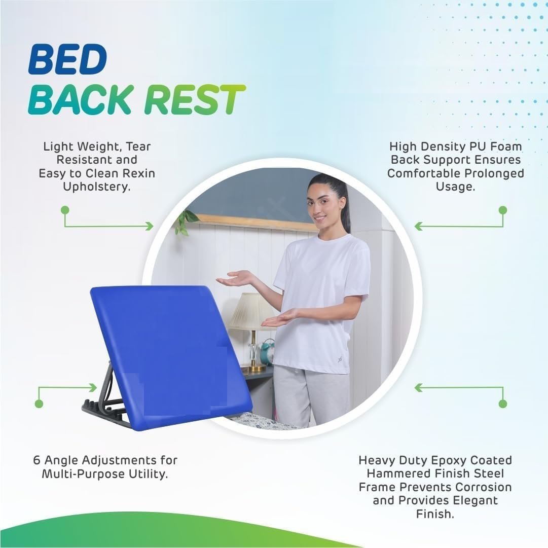 Bed Backrest for Back Pain Relief - Ideal for Use On Bed, Work from Home, Patients at Home with Neck and Spinal Injury, Back Support | 6 Levels Adjustable (Standard - Blue) - Image 2