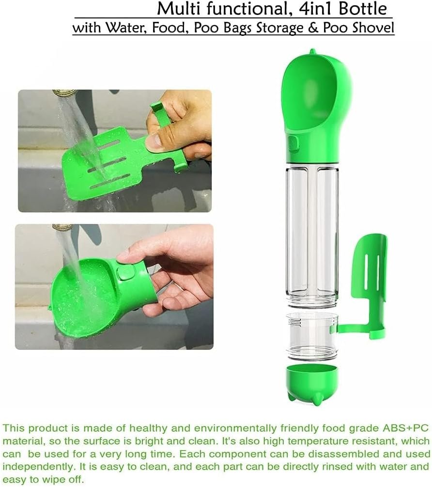Multi Functional, 4in1 Bottle with Water, Food, Poo Bags Storage & Poo Shovel (500ml - Multicolor) - Image 4
