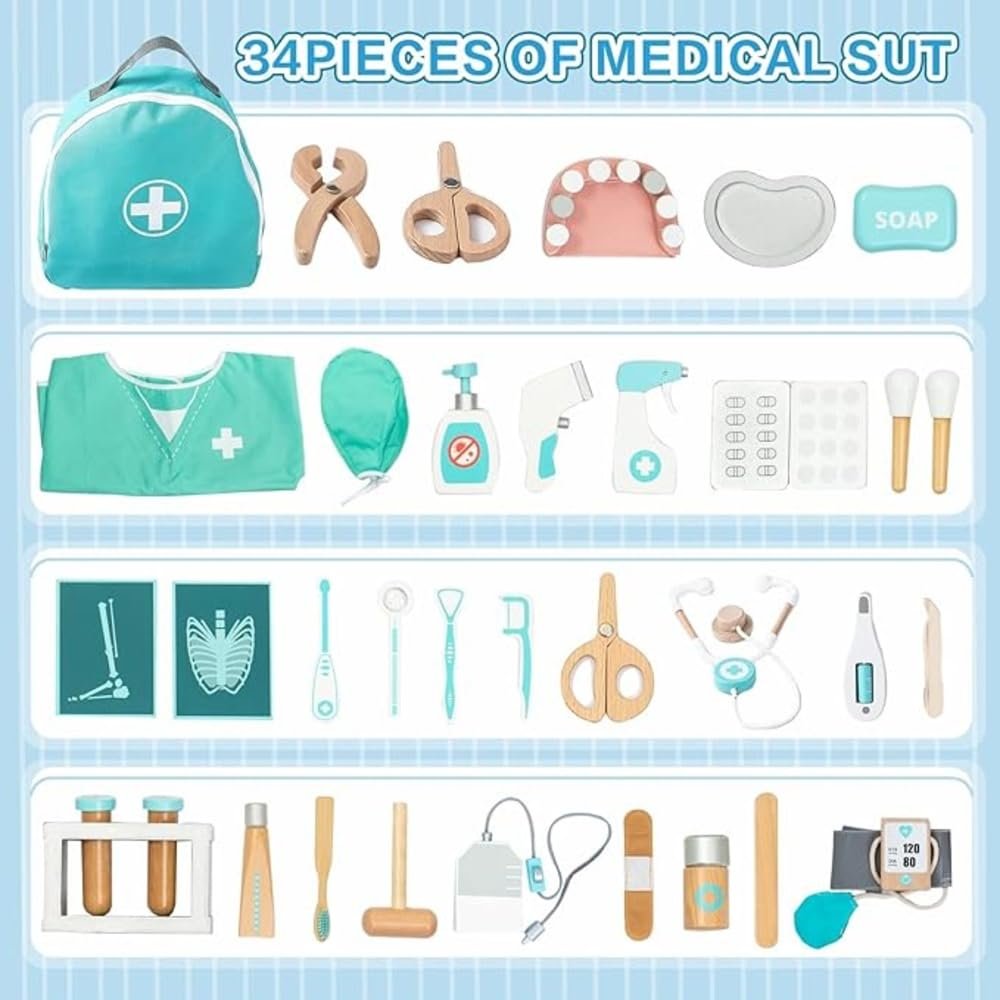 Wooden Doctor Kit for Kids | 34-Piece Pretend Play Medical Set - Image 4