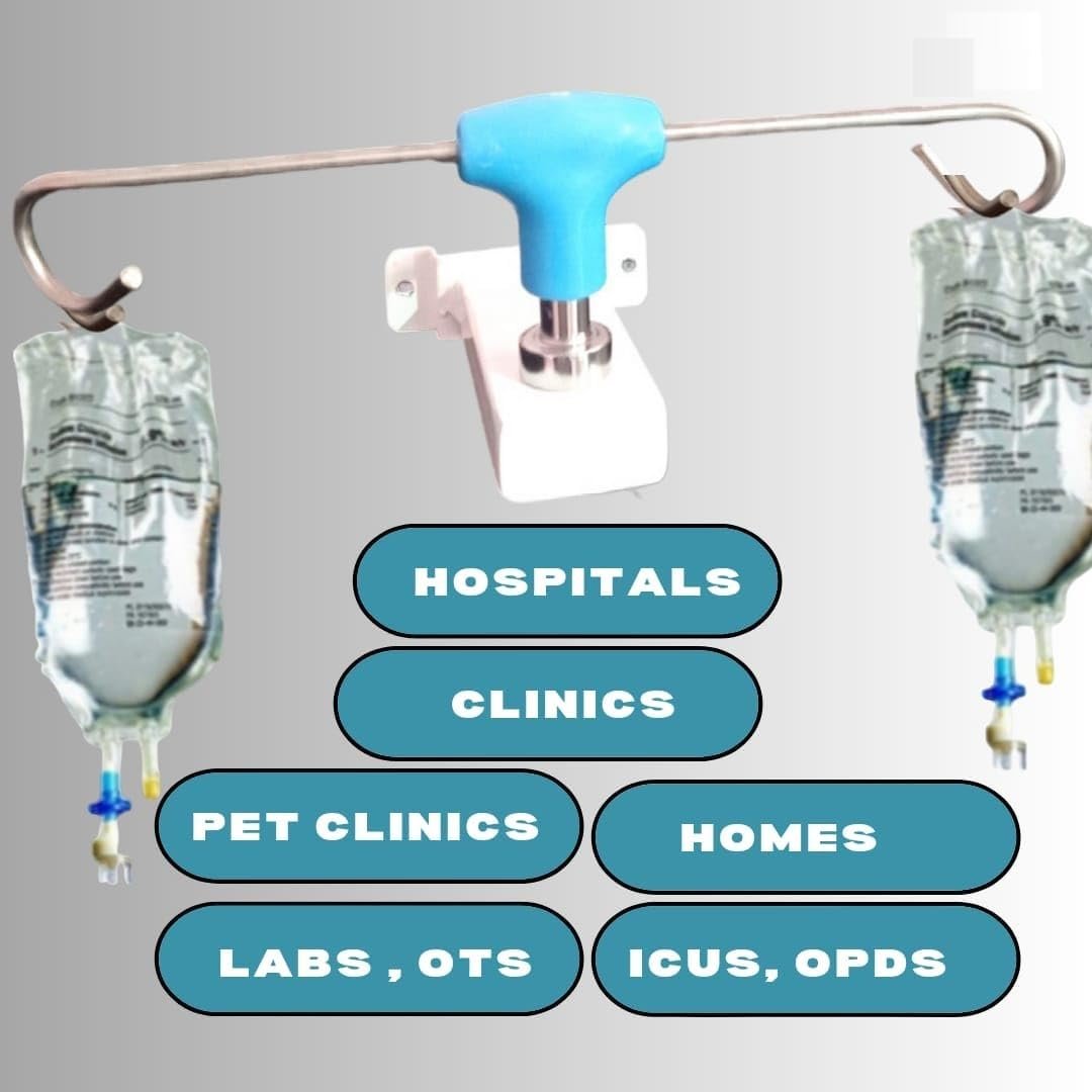 Wall Mount Saline Stand 2 Hook for Hospital & Clinic IV Bags - Image 3