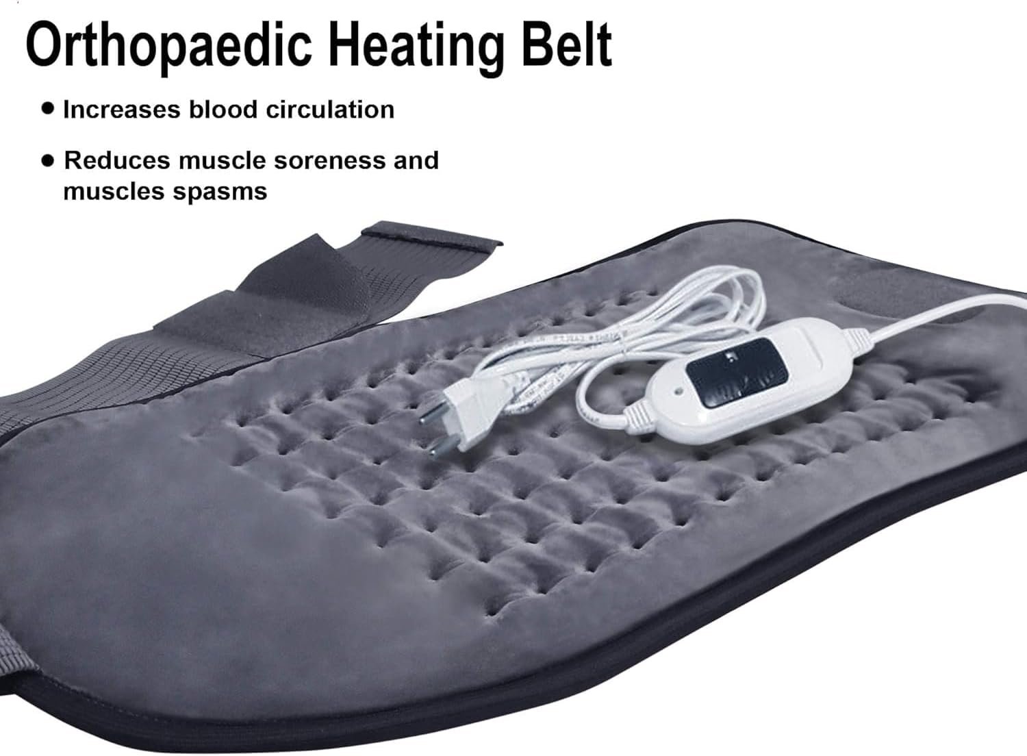 Heating Pad - Orthopaedic Electric Heating Belt Lower Back Heat Therapy Waist Wrap with 3 Temperature Settings for Pain Relief of Abdominal Stomach Lumbar Muscle Strain etc (Grey Large) - Image 2