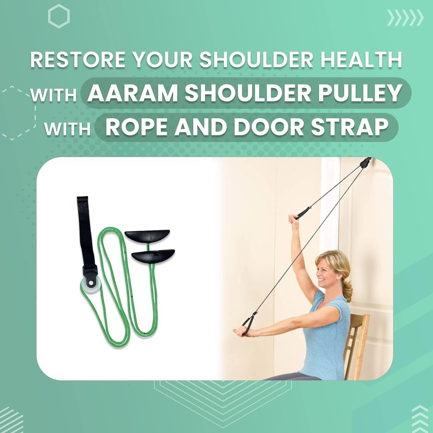 Pulley with Rope and Door Strap, Easy to Use Exercise Equipment for Frozen Shoulder and Hand/Arm Exercise Material Nylon Plastic Colour Green and Black - Image 3